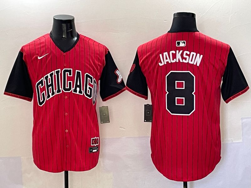 Men Chicago White Sox 8 Jackson Red Stripe Joint Name Nike 2025 MLB Jersey style 1